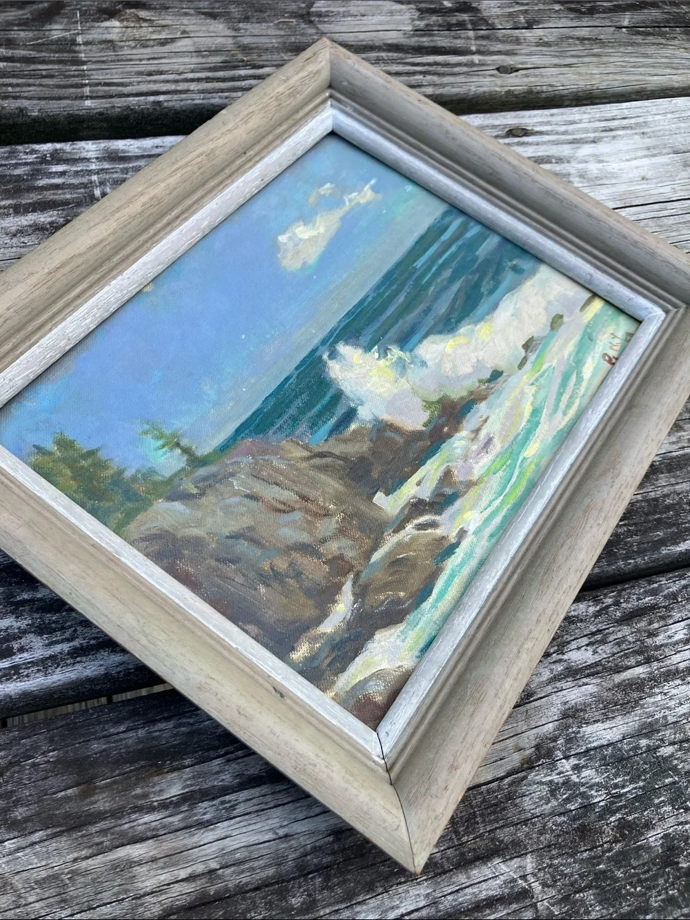 Vintage Original Signed Oil Painting Framed Impressionist Coastal Seascape Art